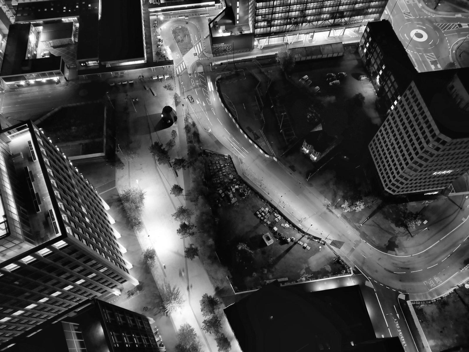 Aerial Night View of Coventry Urban Landscape